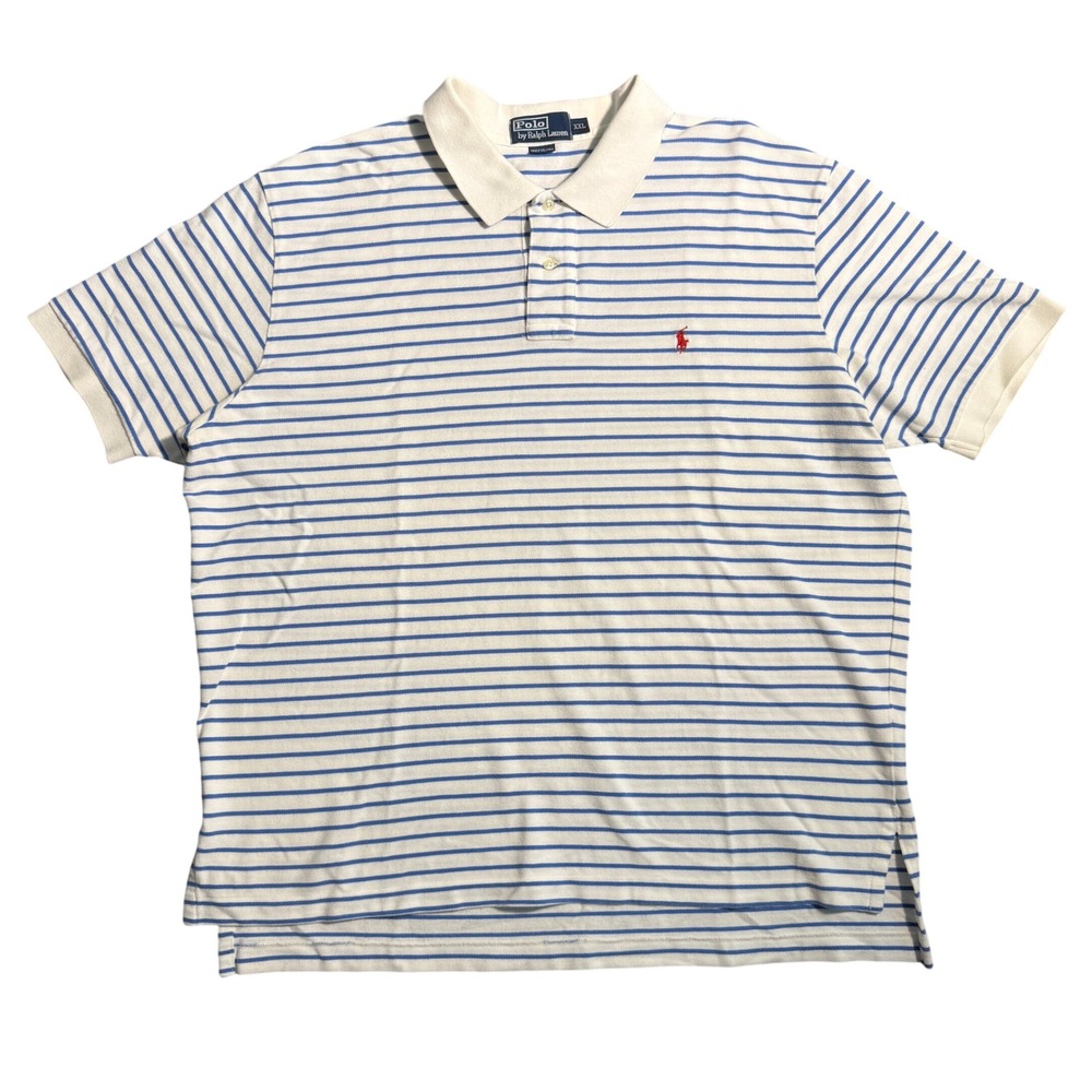 Polo‎ Ralph Lauren Mens XXL Blue White Striped Short Sleeve Cotton Polo Shirt